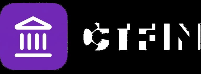 Purple square icon with white bank building symbol and OSTFIN text logo